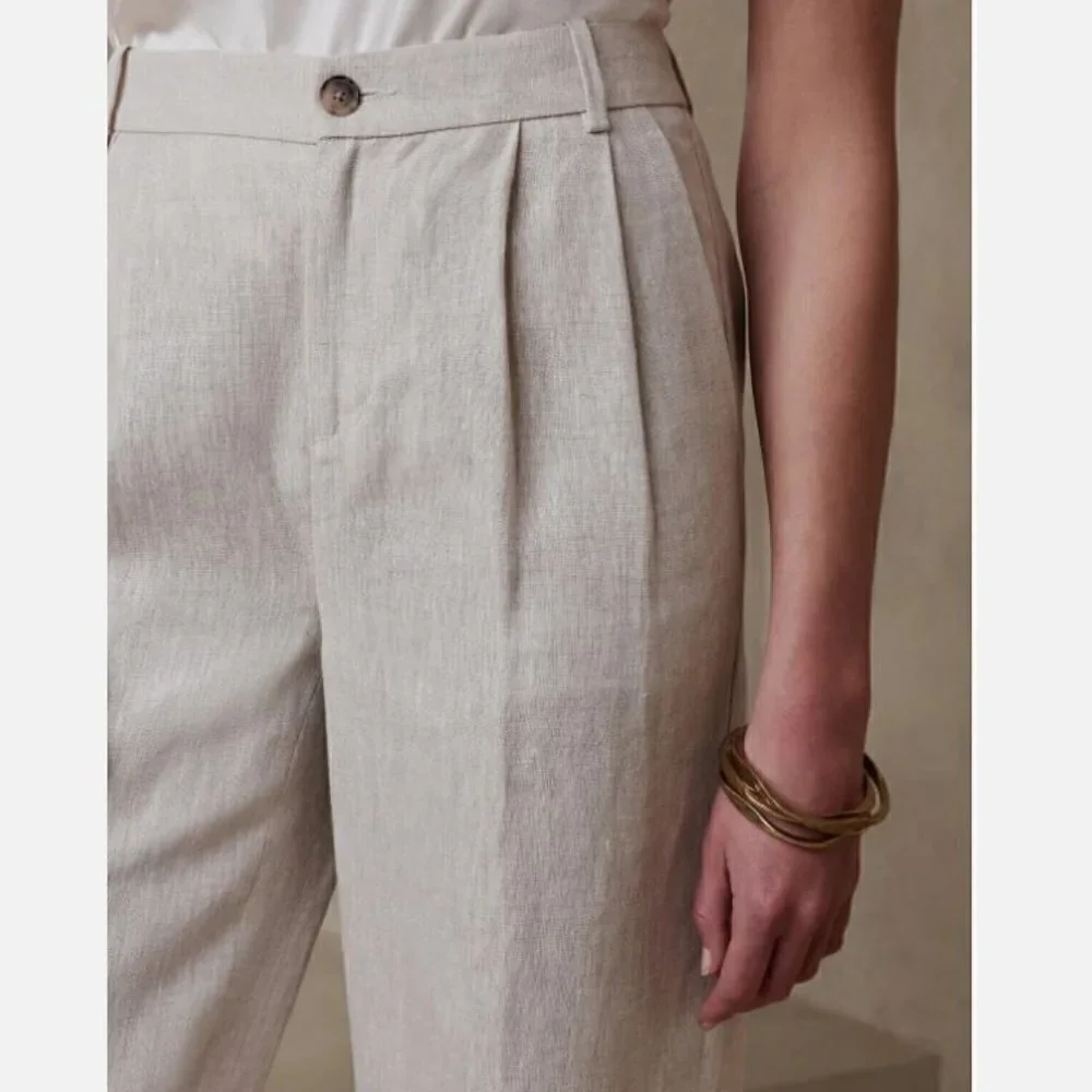 Banana Republic High-Rise Palma Straight Size 4 Black 100% Linen Pants RT$140